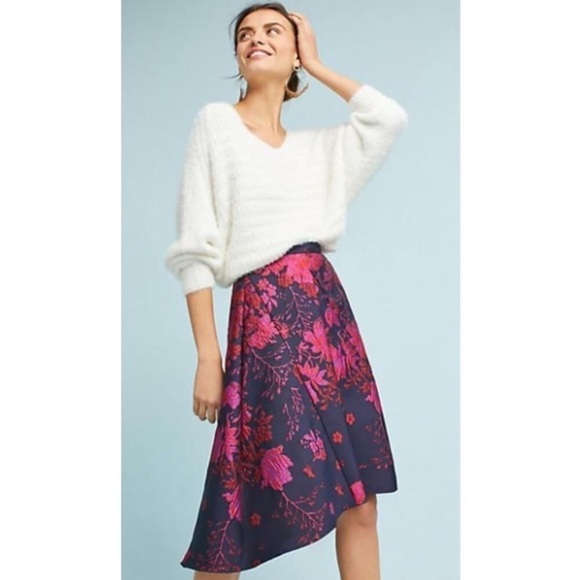Anthropologie Eva Franco Asymmetrical Floral Jacquard Skirt Sz 2 Brocade Office - Picture 16 of 16